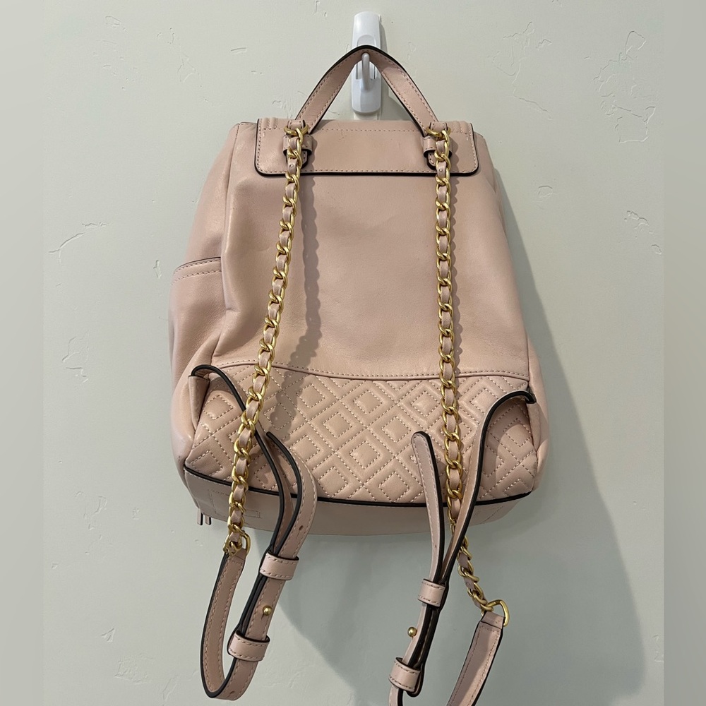 Tory Burch Fleming Backpack in Blush Pink, Quilted Leather with Adjustable Strap - Picture 3 of 10
